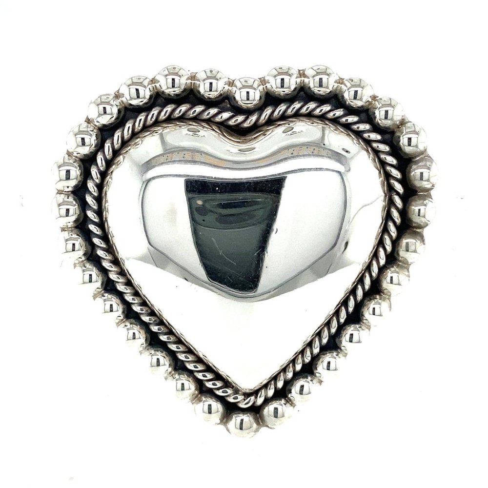 Vintage Mexico Sterling Silver CII Puffed Heart Large Brooch